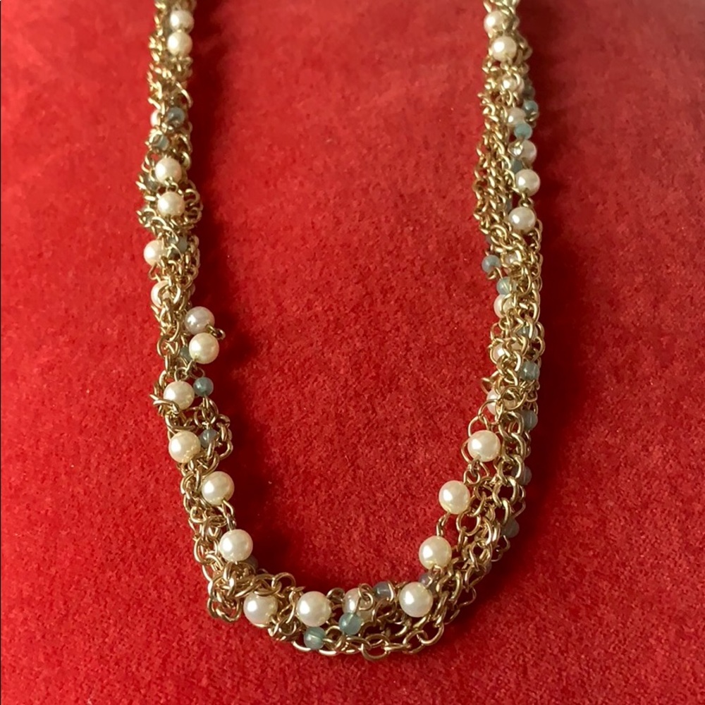 Gold Turquoise and Pearl Twisted Necklace